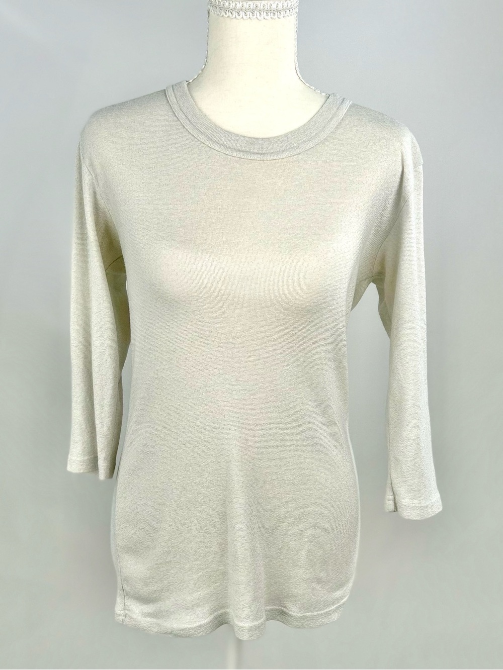 Michael Stars Medium Oatmeal Knit Top 3/4 Sleeve Crew Neck Lightweight Sweater T